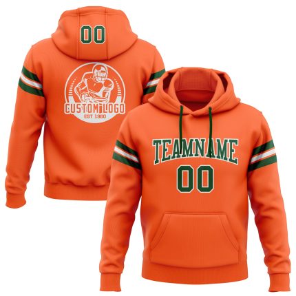 Custom Stitched Football Hoodie Personalized with Team Name & Number - Orange Green-White Pullover Sweatshirt Personalized