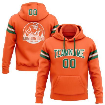 Custom Name & Number Football Hoodie Sweatshirt - Personalized Stitched Orange & Kelly Green-White Pullover Personalized