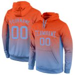 Custom Name Number Pullover Hoodie for Fashion Sports - Personalized Stitched Orange Light Blue Fade Sweatshirt Personalized