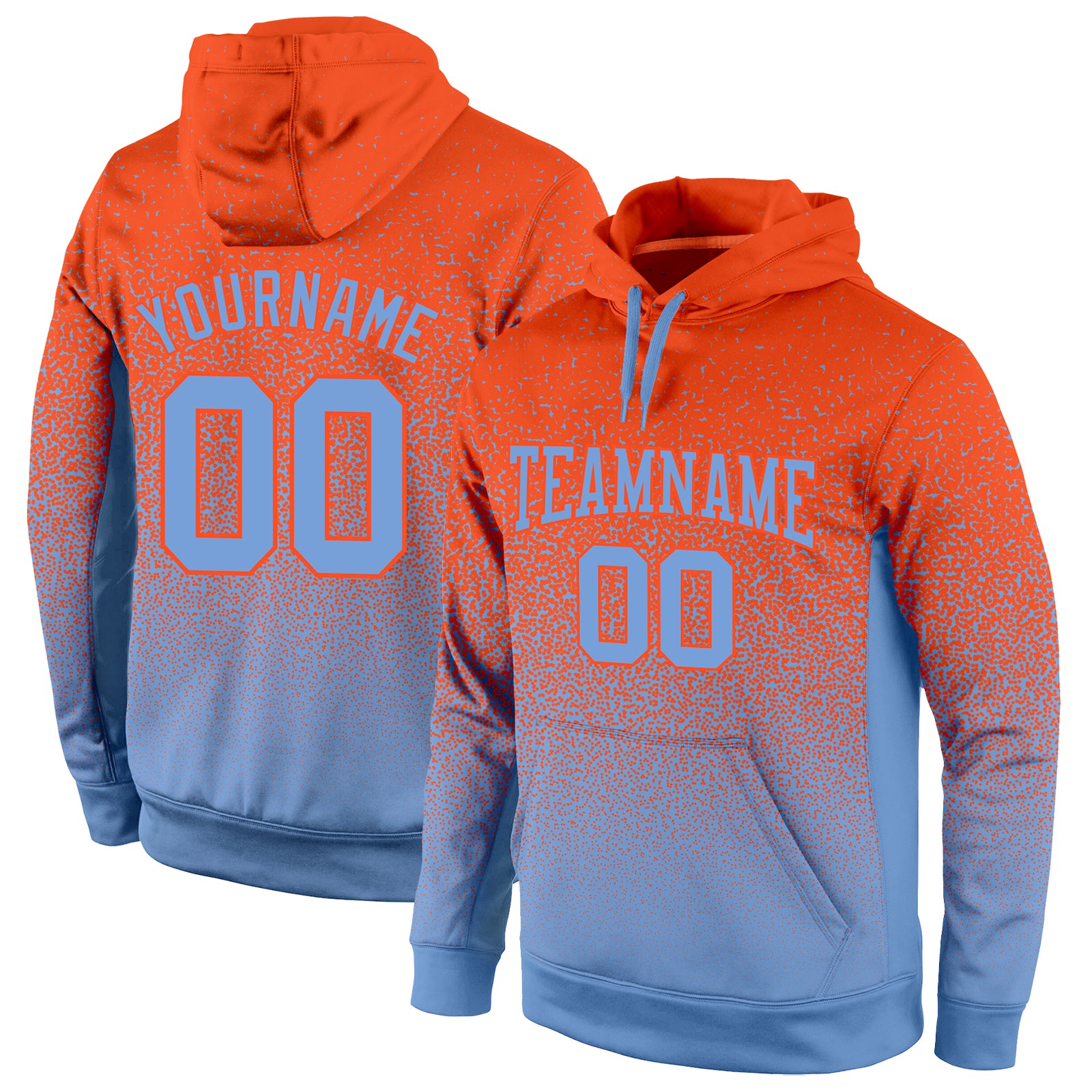 Custom Name Number Pullover Hoodie for Fashion Sports - Personalized Stitched Orange Light Blue Fade Sweatshirt Personalized