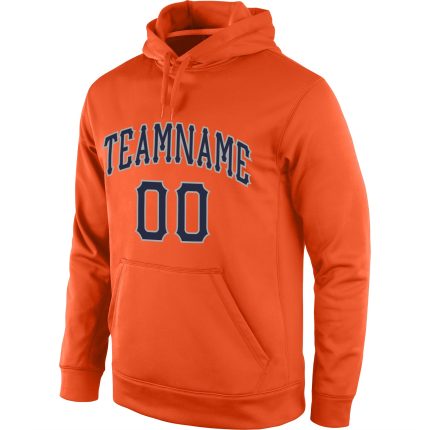Custom Name and Number Sports Hoodie Sweatshirt Pullover - Stitched Orange Navy-Gray Team Apparel Personalized Stitched Orange