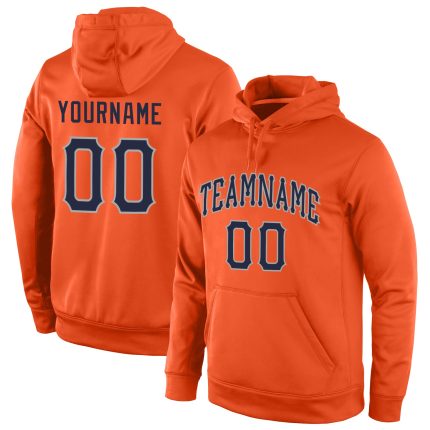 Custom Name and Number Sports Hoodie Sweatshirt Pullover - Stitched Orange Navy-Gray Team Apparel Personalized Stitched Orange