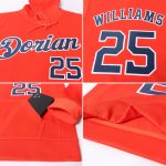 Custom Sports Hoodie with Personalized Name & Number - Stitched Orange Navy-White Pullover Sweatshirt Personalized Stitched