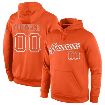 Custom Team Name & Number Orange Gray Sports Pullover Hoodie Sweatshirt - Personalized Stitched Design Personalized Stitched