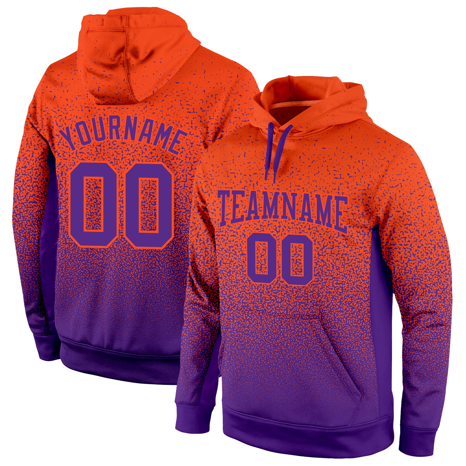 Custom Name Number Sports Hoodie Pullover Sweatshirt Orange Purple Fade Fashion Stitched Design Personalized Stitched Orange