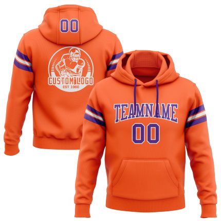 Custom Team Hoodie with Name and Number - Personalized Stitched Football Sweatshirt in Orange, Purple, and White Personalized