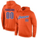 Custom Team Hoodie with Personalized Name & Number, Stitched Orange Royal-White Sports Pullover Sweatshirt Personalized Stitched