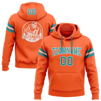 Custom Team Hoodie with Personalized Name and Number - Stitched Orange Teal-White Football Pullover Sweatshirt Personalized