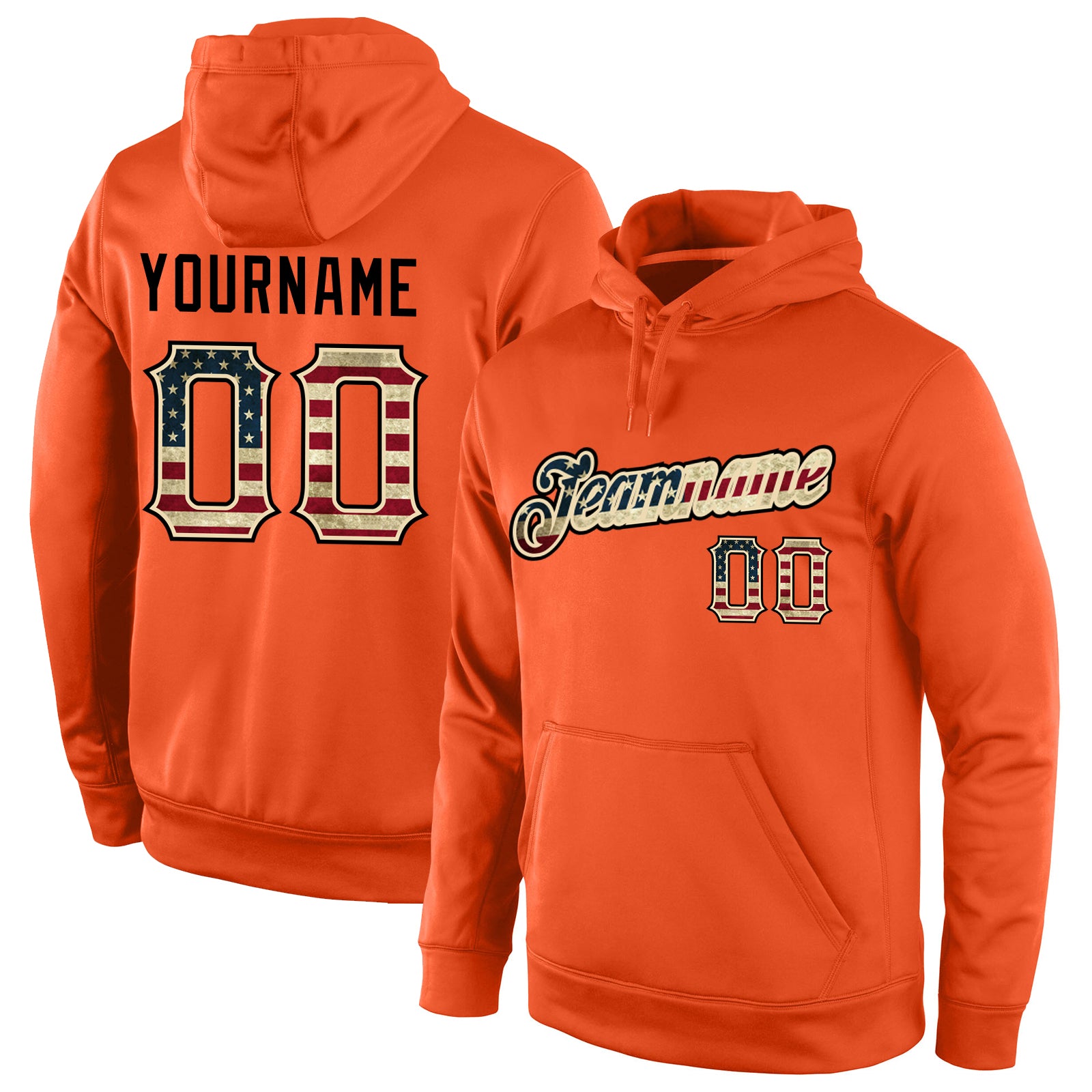 Custom Stitched Orange Vintage USA Flag Hoodie with Team Name & Number - Cream Sports Pullover Sweatshirt Personalized Stitched