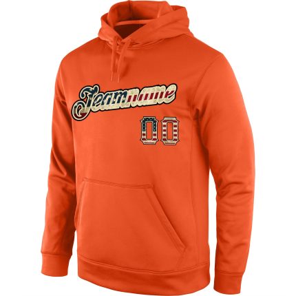 Custom Stitched Orange Vintage USA Flag Hoodie with Team Name & Number - Cream Sports Pullover Sweatshirt Personalized Stitched