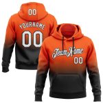 Custom Team Hoodie with Personalized Name and Number, Orange White-Black Fade Fashion Sports Pullover Sweatshirt Personalized