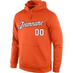 Custom Team Hoodie with Personalized Name and Number, Stitched Orange White-Brown Sports Pullover Sweatshirt Personalized