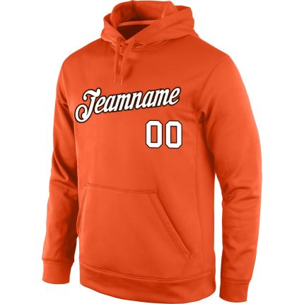 Custom Team Hoodie with Personalized Name and Number, Stitched Orange White-Brown Sports Pullover Sweatshirt Personalized