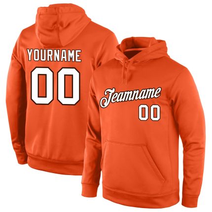 Custom Team Hoodie with Personalized Name and Number, Stitched Orange White-Brown Sports Pullover Sweatshirt Personalized