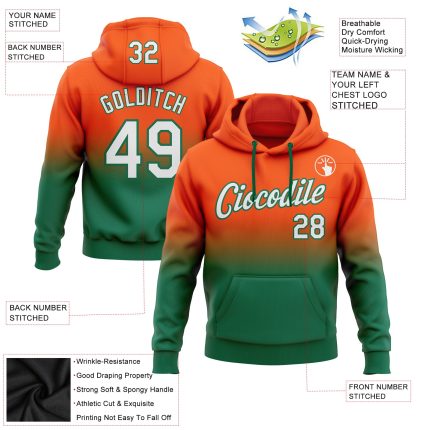 Custom Team Name Number Sports Hoodie Orange White Kelly Green Pullover Sweatshirt Personalized Stitched Orange White-Kelly