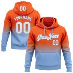Custom Team Hoodie with Personalized Name and Number - Orange White-Light Blue Fade Pullover Sweatshirt Fashion Sports Apparel