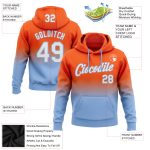 Custom Team Hoodie with Personalized Name and Number - Orange White-Light Blue Fade Pullover Sweatshirt Fashion Sports Apparel