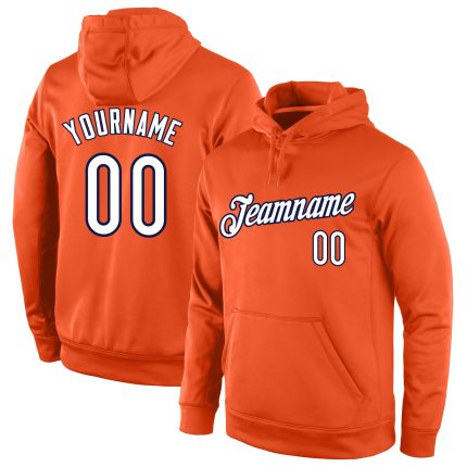 Custom Team Hoodie with Personalized Name & Number - Stitched Orange White-Navy Sports Pullover Sweatshirt Personalized Stitched