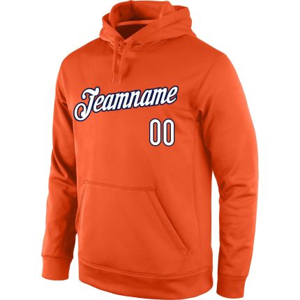 Custom Team Hoodie with Personalized Name & Number - Stitched Orange White-Navy Sports Pullover Sweatshirt Personalized Stitched