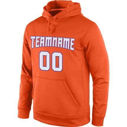 Custom Sports Hoodie with Personalized Name and Number in Orange White Purple - Stitched Pullover Sweatshirt Personalized