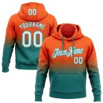 Custom Team Name Number Pullover Sweatshirt Hoodie - Personalized Stitched Orange White Teal Fade Fashion Sports Apparel