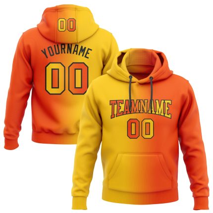 Custom Sports Hoodie with Name and Number - Personalized Orange Yellow-Black Gradient Pullover Sweatshirt Personalized Stitched