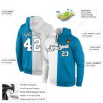 Custom Panther Hoodie with Stitched Name & Number - Blue White Gray Split Sports Pullover Sweatshirt Personalized Stitched