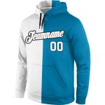 Custom Panther Hoodie with Stitched Name & Number - Blue White Gray Split Sports Pullover Sweatshirt Personalized Stitched