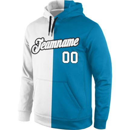 Custom Panther Hoodie with Stitched Name & Number - Blue White Gray Split Sports Pullover Sweatshirt Personalized Stitched