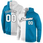 Custom Panther Hoodie with Stitched Name & Number - Blue White Gray Split Sports Pullover Sweatshirt Personalized Stitched