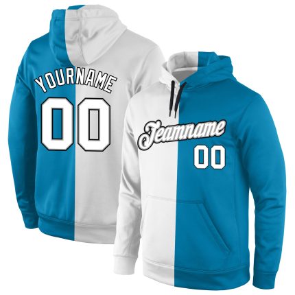 Custom Panther Hoodie with Stitched Name & Number - Blue White Gray Split Sports Pullover Sweatshirt Personalized Stitched
