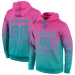 Custom Name Number Fashion Hoodie Stitched Pink Aqua Fade Sports Pullover Sweatshirt Personalized Stitched Pink Aqua Fade