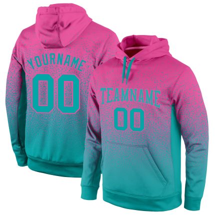 Custom Name Number Fashion Hoodie Stitched Pink Aqua Fade Sports Pullover Sweatshirt Personalized Stitched Pink Aqua Fade