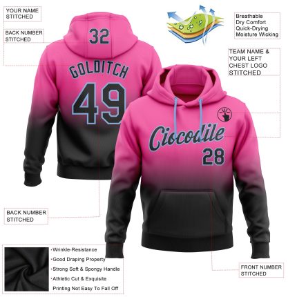 Custom Name Number Sports Hoodie Pullover Sweatshirt - Personalized Stitched Pink Black Light Blue Fade Fashion Personalized