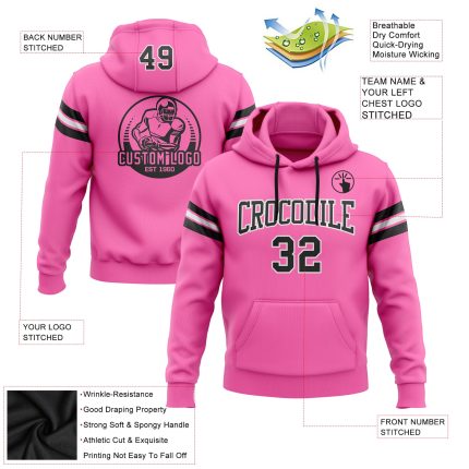 Custom Name Number Hoodie Sweatshirt - Personalized Black White Pink Stitched Football Pullover for Team Comfort Personalized