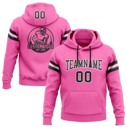 Custom Name Number Hoodie Sweatshirt - Personalized Black White Pink Stitched Football Pullover for Team Comfort Personalized