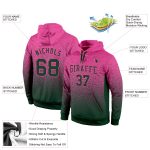 Custom Name Number Pullover Hoodie - Personalized Stitched Pink Green Fade Sweatshirt for Sports Team Personalized Stitched