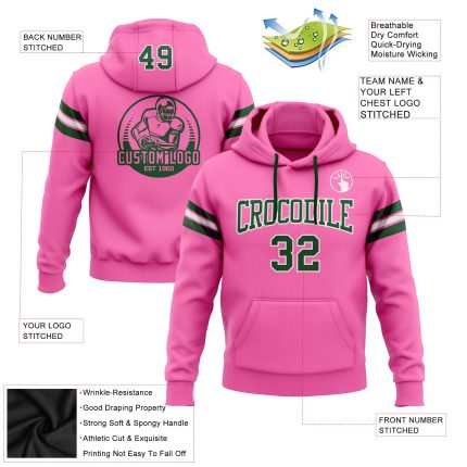 Custom Name Number Personalized Football Hoodie Pullover Sweatshirt in Pink Green White Personalized Stitched Pink Green-White