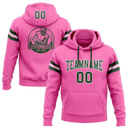 Custom Name Number Personalized Football Hoodie Pullover Sweatshirt in Pink Green White Personalized Stitched Pink Green-White