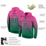 Custom Name and Number Pullover Hoodie for Sports - Personalized Stitched Pink Kelly Green Fade Sweatshirt Personalized Stitched