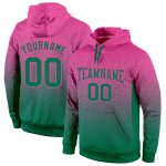 Custom Name and Number Pullover Hoodie for Sports - Personalized Stitched Pink Kelly Green Fade Sweatshirt Personalized Stitched