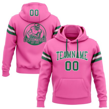 Custom Name & Number Stitched Hoodie - Pink, Kelly Green & White Football Pullover Sweatshirt Personalized Stitched Pink