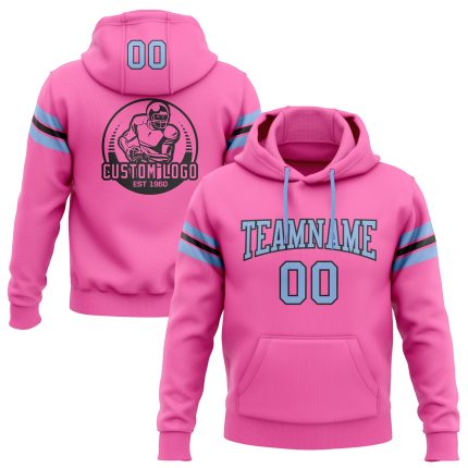 Custom Team Name Number Hoodie - Personalized Stitched Pink Light Blue Black Football Pullover Sweatshirt Personalized Stitched