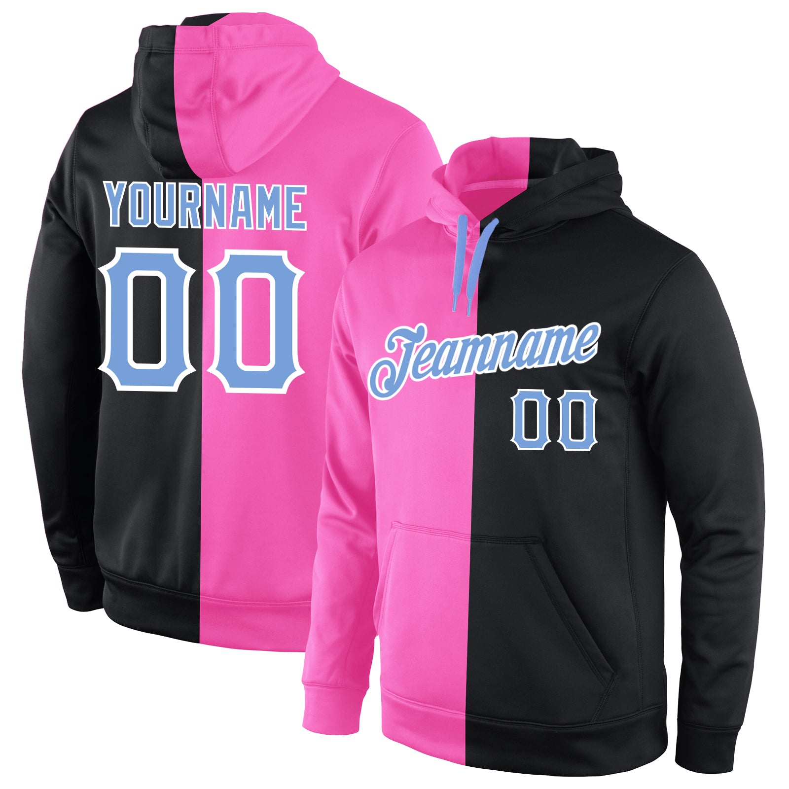 Custom Name Number Sports Hoodie Pullover Sweatshirt Pink Light Blue Black Split Fashion Design Personalized Stitched Pink