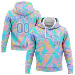 Custom Name & Number 3D Pattern Gradient Sports Hoodie Pullover Sweatshirt - Personalized Stitched Pink Light Blue-White Design