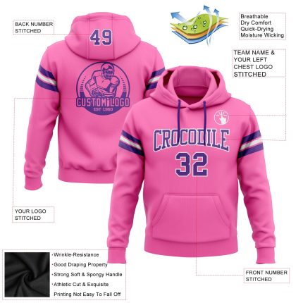 Custom Name Number Personalized Pink Purple White Football Hoodie Sweatshirt Pullover Personalized Stitched Pink Purple-White