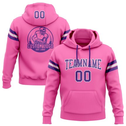 Custom Name Number Personalized Pink Purple White Football Hoodie Sweatshirt Pullover Personalized Stitched Pink Purple-White
