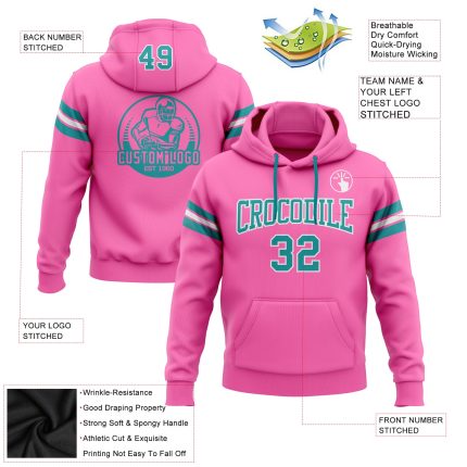 Custom Name Number Football Hoodie Personalized Stitched Sweatshirt in Pink Teal White for Teams Personalized Stitched Pink
