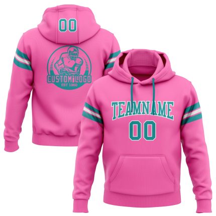 Custom Name Number Football Hoodie Personalized Stitched Sweatshirt in Pink Teal White for Teams Personalized Stitched Pink
