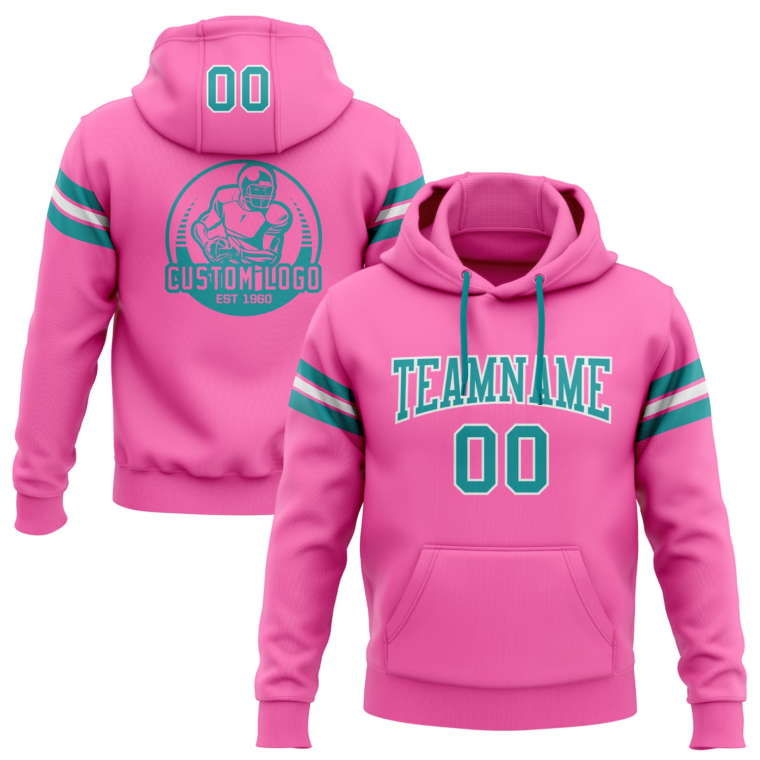 Custom Name Number Football Hoodie Personalized Stitched Sweatshirt in Pink Teal White for Teams Personalized Stitched Pink